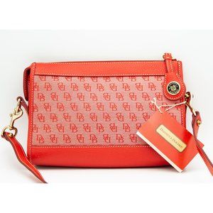 Dooney & Bourke Red Monogram Print Crossbody Zip Bag